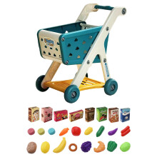 Kids Shopping Cart Trolley Set with Pretend Play Accessory Desk Storag