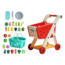 Kids Shopping Cart Trolley Set with Pretend Play Accessory Desk Storag