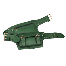 PU Leather Waist Bag with Zipper Casual Fanny Pack for Women Men Green