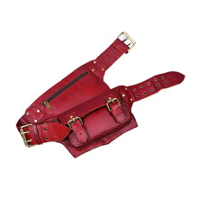 PU Leather Waist Bag with Zipper Casual Fanny Pack for Women Men Red
