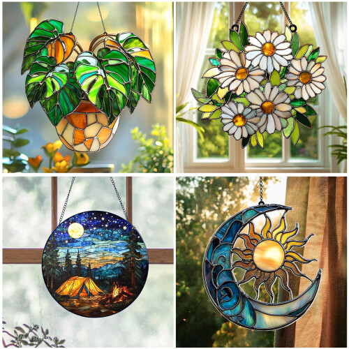Acryl-Fensterbehänge, Vögel, Sonnenblumen,-20cm Typ 7 1