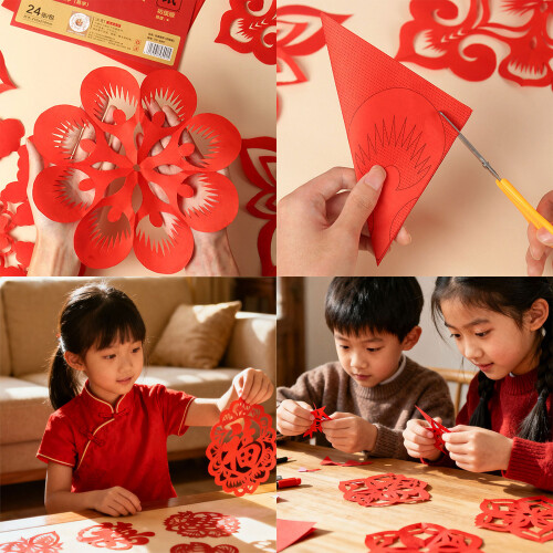 24Pcs Handmade Red Paper Cuttings Window Clings-Junior version 2