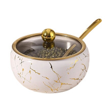 Stainless Steel Condiment Storage Jar Sugar Bowl with-White