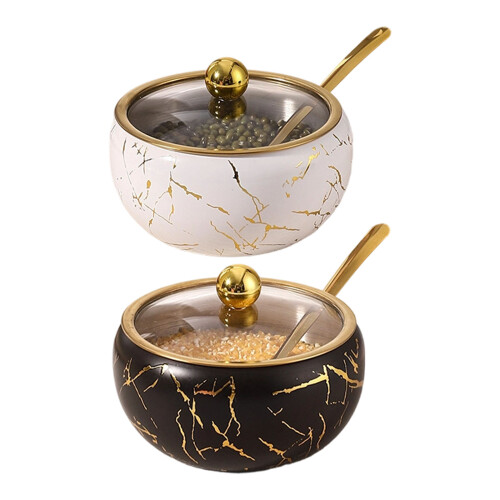 Stainless Steel Condiment Container Elegant Sugar Bowl-Black 1