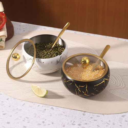 Stainless Steel Condiment Storage Container Sugar Bowl-Black 2
