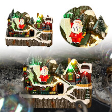 Rotating Train Desktop Ornament - Glowing Light & Music Holiday Village Scene Decor, Resin Xmas Festive Atmosphere Decor, USB/Battery Powered(E)
