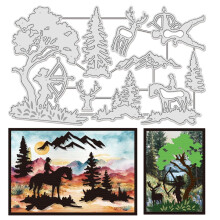 9Pcs Metal Tree Background Cutting Dies for Card Making Man Hunt Die Cuts Forest Elk Camel Deer Embossing Stencils Template Mould