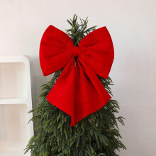 Extra Large Red Christmas Bow 43"x31", Waterproof Velvet, Outdoor Tree/Door Decoration, Compatible with Hanging Ornaments