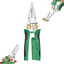 8-in-1 Wire Stripper for Electricians: Needle Nose Pliers with Voltage Tester & Dual Alarms – Cuts, Pulls, Crimps Wires; compatible with standard
