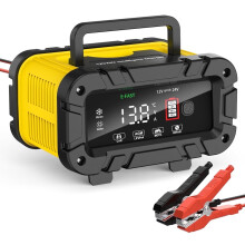 12V/24V 20A Portable Smart Battery Charger for Car, Truck, Motorcycle, Lawn Mower – 7-Stage LiFePO4 & Lead Acid Maintainer w/Temp Comp, Yellow