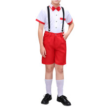 Boys Suit,Boys Summer Outfits,Summer Solid Color Casual Suit Performance Suit Formal Dress with Bow Tie Sets Short Sleeve Lapel Sets Red 9-10 Years