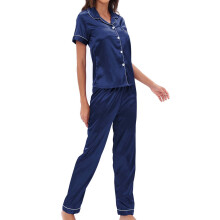 Ladies Pajamas Sets Casual Long Sleeve Top with Long Pants Homewear Pjs Set Loungewear Blue,L