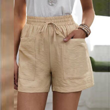QLEICOM Women's Athletic Shorts, Plus Size Loose Wide Leg High Waist Cotton Linen Yoga/Running/Beach/Cycling Shorts, Beige XXXXXL