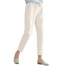 Womens Solid Color Pocket Loose Linen Radish Straight Leg Pants