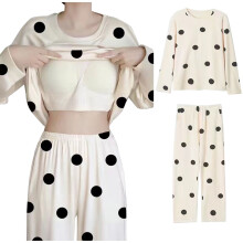Two-Piece Women's Pajamas Set with Built-in Breast Pads Long Sleeve Charming Nightgown Soft Snug Lounge Wear M-3XL