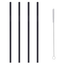 Lot de 4 pailles en acier inoxydable noir de 26,7 cm (10,5 po)