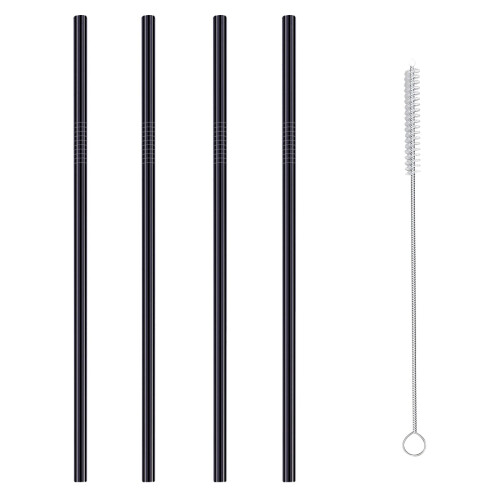 4-pak sugerør i rustfrit stål, sort, 28 cm