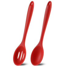 2PC Silicone Nonstick Mixing Spoons, BPA-Free, Food-Grade, Heat-Resistant to 480F, Slotted & Solid