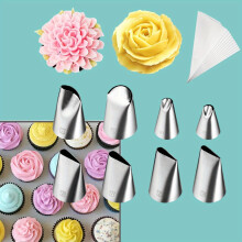 Juego de boquillas para decorar con forma de rosa con 10 bolsas desechables