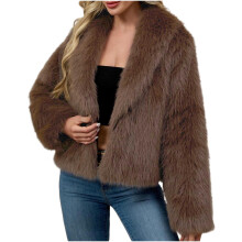 Chaquetas de piel sintética para mujer Kukoosong, chaquetas de invierno mullidas de manga larga con solapa frontal abierta, abrigos de invierno