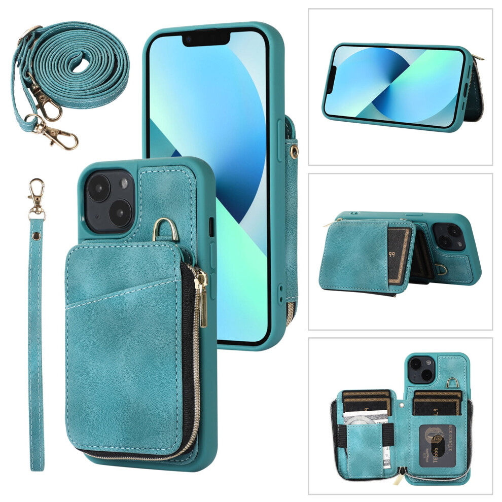Crossbody Wallet Case For Iphone 15 (6.1"), Pu Leather With Zipper Pocket, Card Holder, Kickstand & Detachable Wrist Strap Â Green 9357860803656