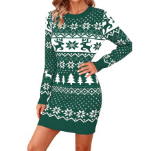 Hässliches Weihnachtspulloverkleid für Damen – Herbst/Winter, Strick, Langarm, figurbetont, schmal geschnitten, dehnbarer und weicher Stoff,