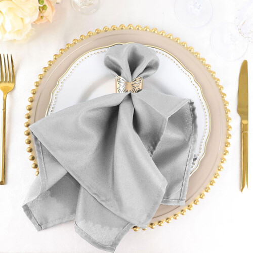 50 Pieces 20" Silver Polyester Napkins Wedding Kitchen 1