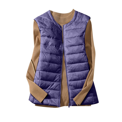 Colete acolchoado feminino Kukoosong, leve, resistente à água e com gola redonda e zíper. 1