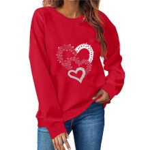 Dames sweatshirt met ronde hals en print voor Valentijnsdag, casual model met lange mouwen, zonder capuchon, gevoerd met fleece, maat S - 2XL, met