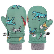 AWZXDE Kids Gloves Warm Toddler Winter Skiing Gloves Cartoon Design Mittens For Baby Girls And Boys Outdoor Play Dark Green