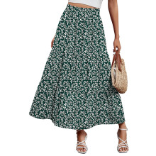 Sommerrock für Damen, Boho-Stil, plissiert, A-Linie, schwingend, fließend, gestuft, elastisch, hoher Bund, langer Strandrock