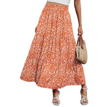 Sommerrock für Damen, Boho-Stil, plissiert, A-Linie, schwingend, fließend, gestuft, elastisch, hoher Bund, langer Strandrock