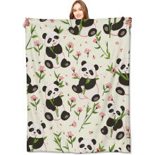 Panda-Decke mit Cartoon-Motiv – Niedliche Tier- und Blumendecke, leichtes, weiches Fleece, 102 x 127 cm, Geburtstagsgeschenk für Kinder und