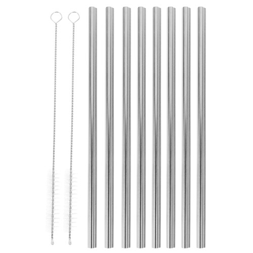 Canudo de aço inoxidável prateado para bebidas, 1 conjunto, 8,5 x 0,3 x 0,3 polegadas.