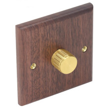 Dimmerschakelaar met messing knop, draaibare dimmer van zwart walnoothout voor huisverlichting (200-250V)