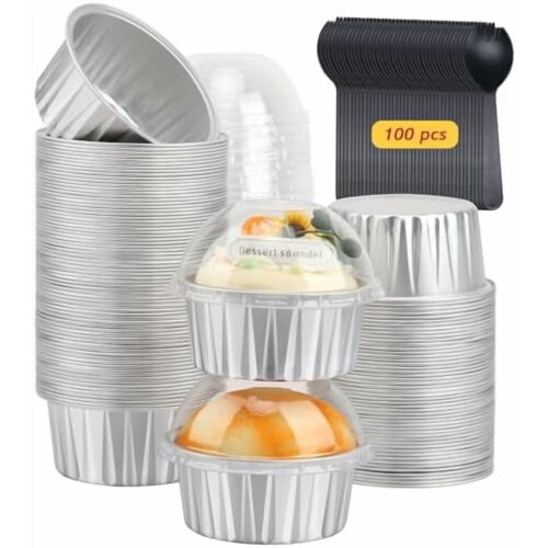 Formas de alumínio para mini pão de 193g (6,8oz) com tampas e colheres (pacote com 100)