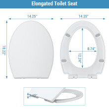 Abattant de toilette allongé TROPOW avec fermeture silencieuse, démontage rapide, fermeture lente et butées antidérapantes – Blanc, compatible