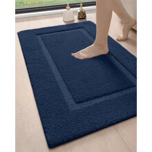 Badezimmerteppich, 109 x 61 cm, Marineblau, rutschfeste Gummirückseite, Plüsch