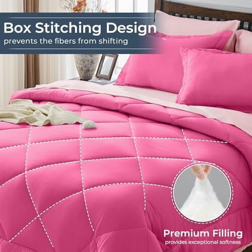 Queen Comforter Set Hot Pink Baby Pink 7-Piece 1