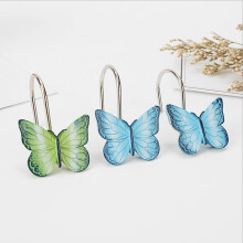 12Pcs Resin Shower Hooks Butterfly Shape Blue Green For Bathroom Curtains Homeowners