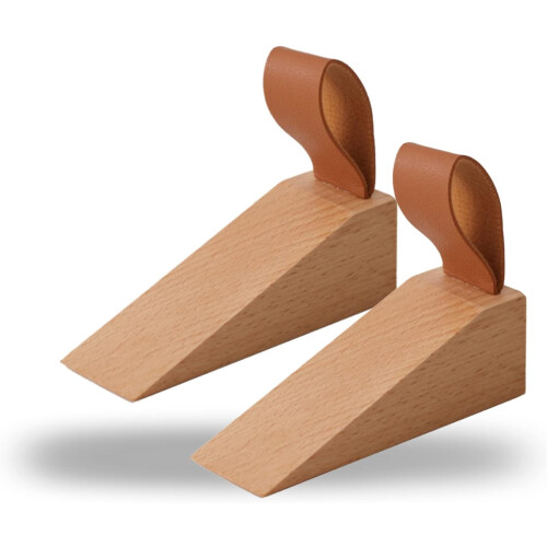 Trädörrstopp med läderrem, 2-pack