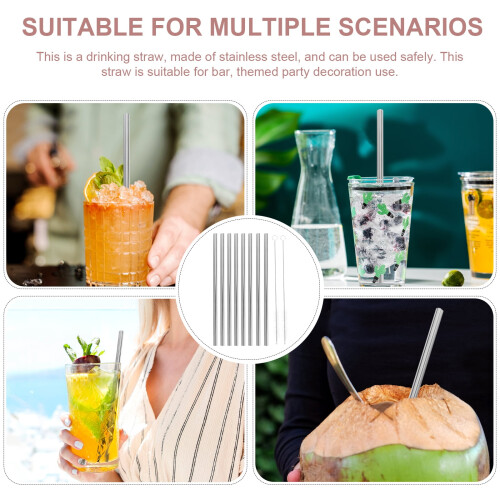 Canudo de aço inoxidável prateado para bebidas, 1 conjunto, 8,5 x 0,3 x 0,3 polegadas. 2