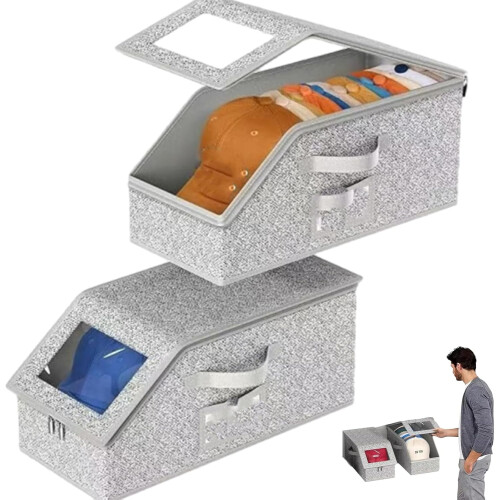 Stackable Baseball Cap Storage Box Grey 17.5"L