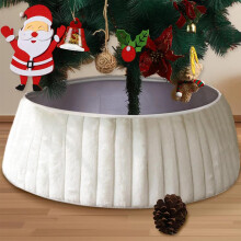 Jupe de sapin de Noël en maille peluche à rayures verticales, couvre-pied de sapin texturé, tapis décoratif festif pour décoration de Noël,