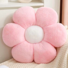 Pernă cu flori de margarete – roz, 50 cm, blană artificială de iepure