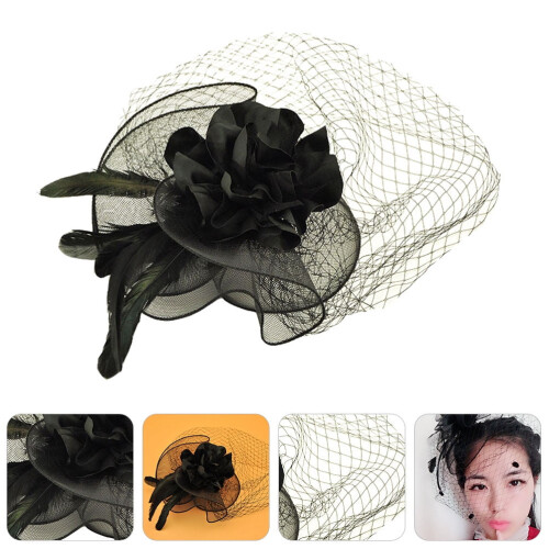 Chapeau bibi noir avec voile – 1 pièce
