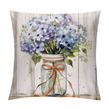 Taie d'oreiller courte en peluche, 1 pièce, motif bouquet violet et blanc