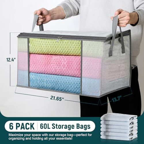 60L Clear Foldable Storage Bags with Handles (6 Pack) 1
