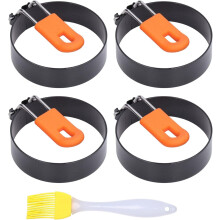 4Pcs Egg Rings, 3in Steel Egg Molds Circle Egg Cooker Nonstick Egg Shaper with Brush for Frying Eggs Breakfast