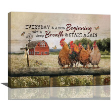 Farmhouse Rooster Wall Art – 16"x12" Canvas Print, Compatible with Country & Kitchen Decor, Barn Style, Framed
